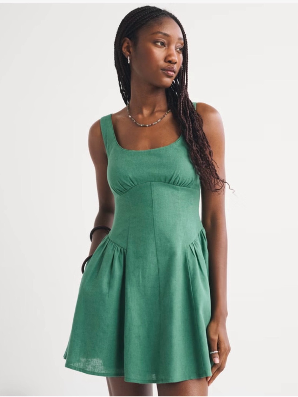 Green Scoop Neck A-Line Mini Dress - Women